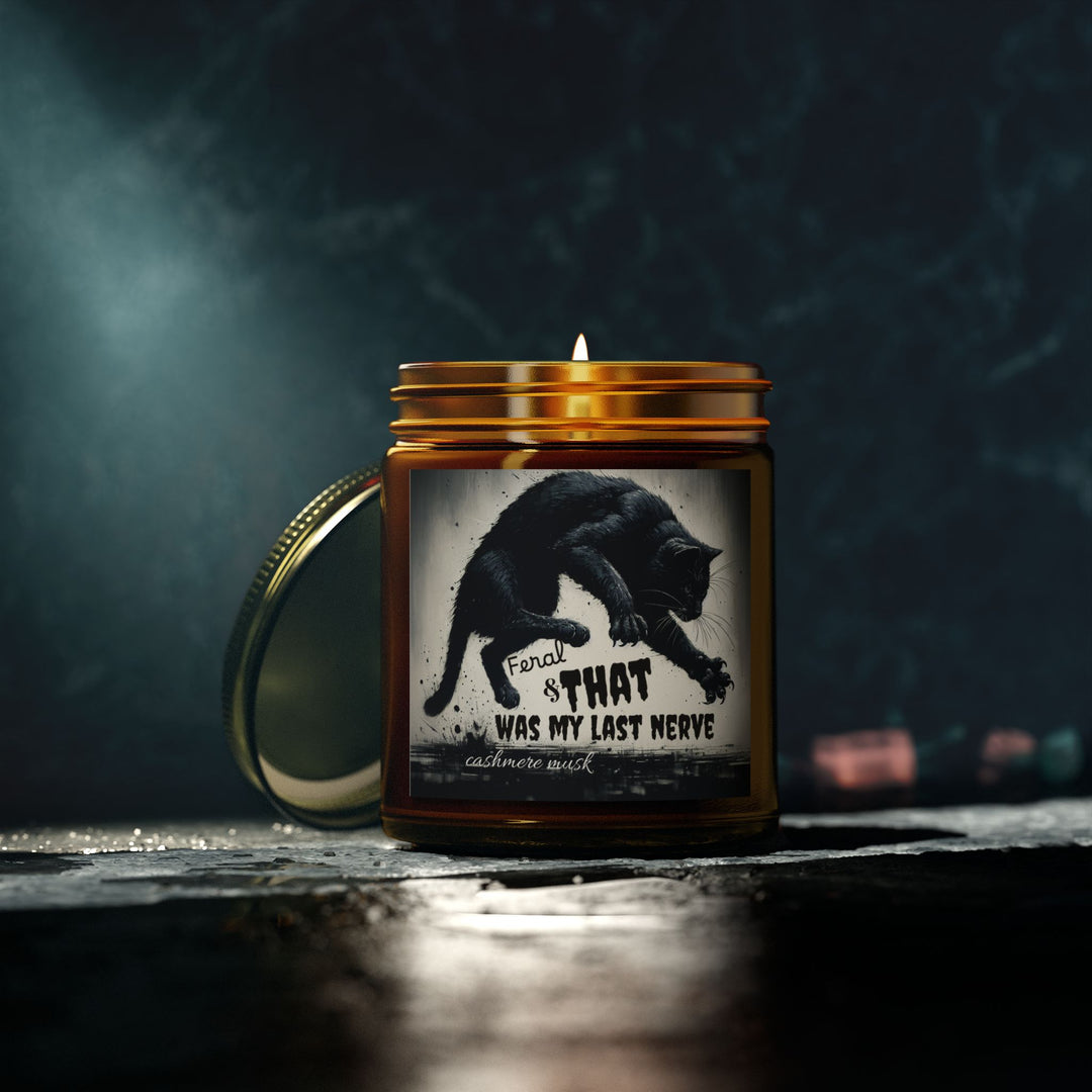 Scented Candle - Cashmere Musk Feral Cat Pouncing Design