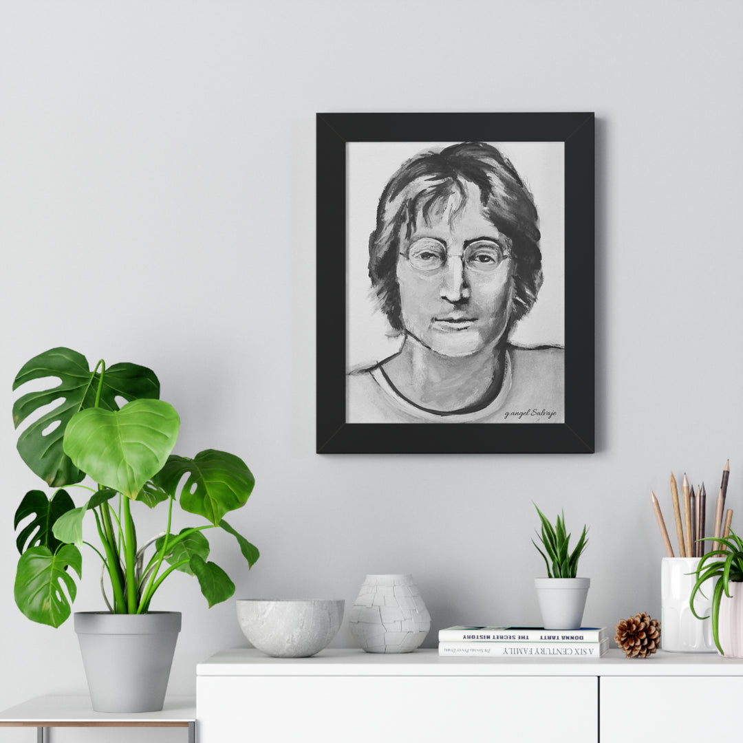 Vertical Poster - John Lennon Portrait by g angel Salvaje Black and White Rock and Roll Series