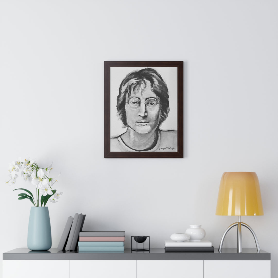 Vertical Poster - John Lennon Portrait by g angel Salvaje Black and White Rock and Roll Series