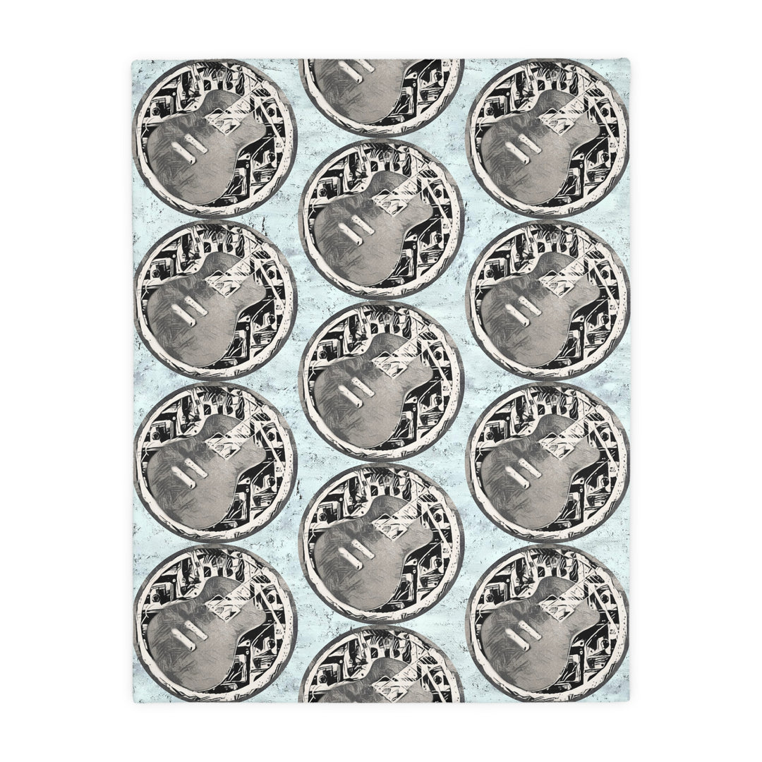 Grey Little Sketchy on Textured Blue Velveteen Minky Blanket (Two-sided print)