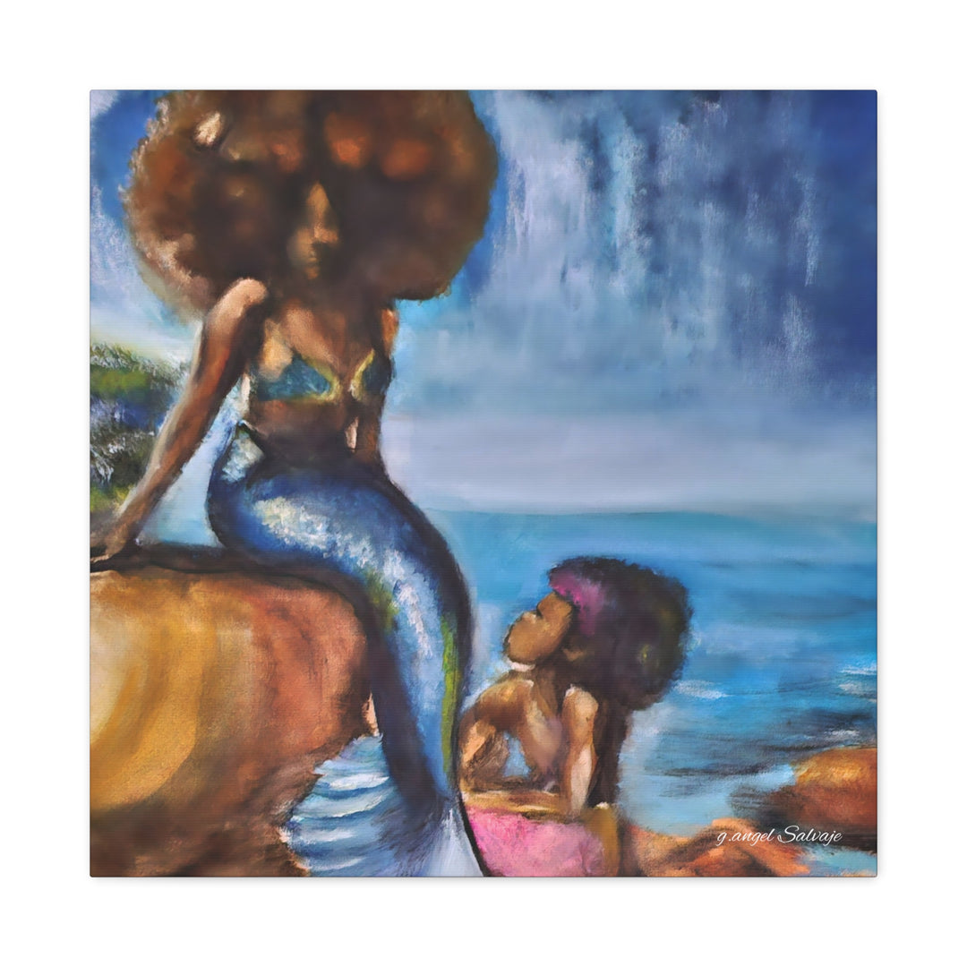 Canvas Print - The Mermaid and Child Painting by g angel Salvaje, Celebrating Motherhood and Womanhood