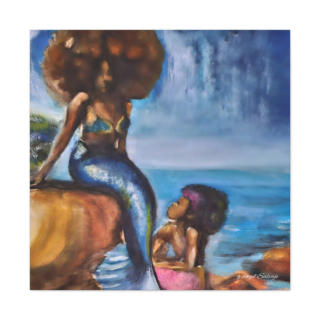 Canvas Print - The Mermaid and Child Painting by g angel Salvaje, Celebrating Motherhood and Womanhood