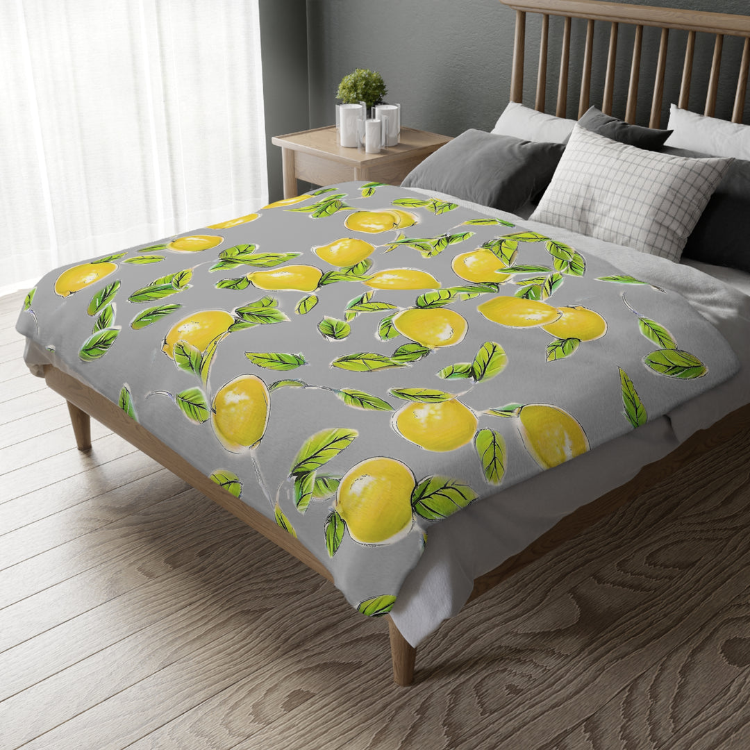 Grey Lemon Velveteen Minky Blanket (Two-sided print)