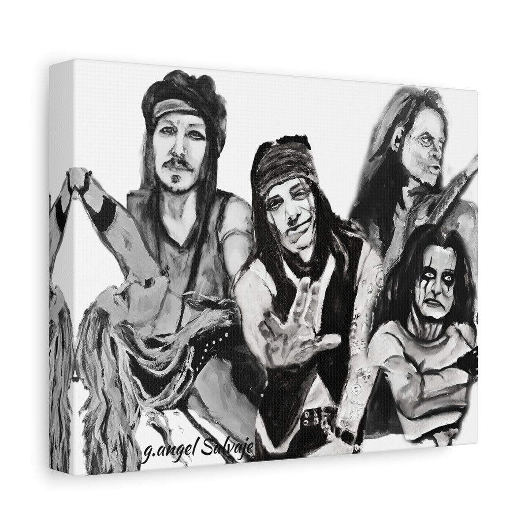 Canvas Wall Art - Alice Cooper and Guitarists Black and White Rock and Roll Series Painting