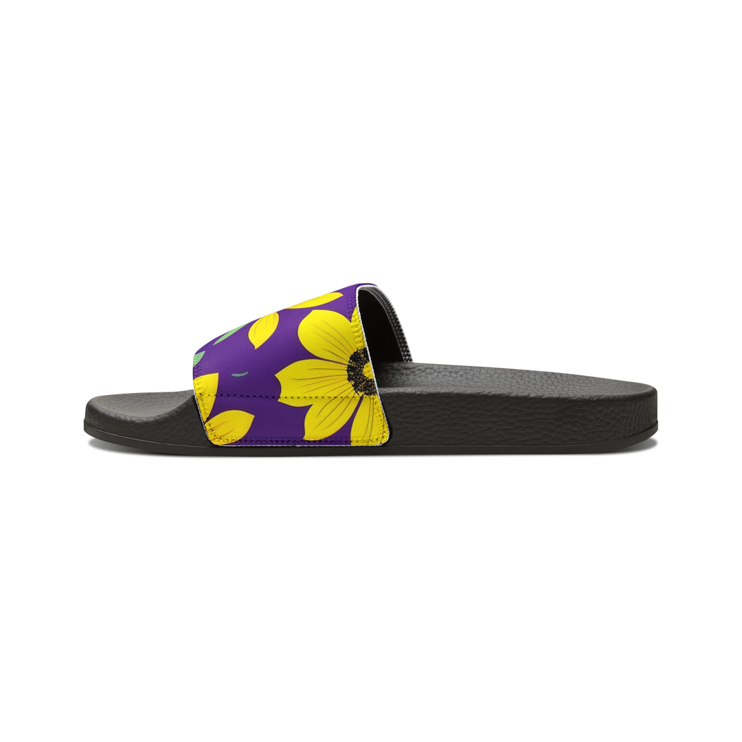 Yellow Floral on Purple Youth PU Slide Sandals