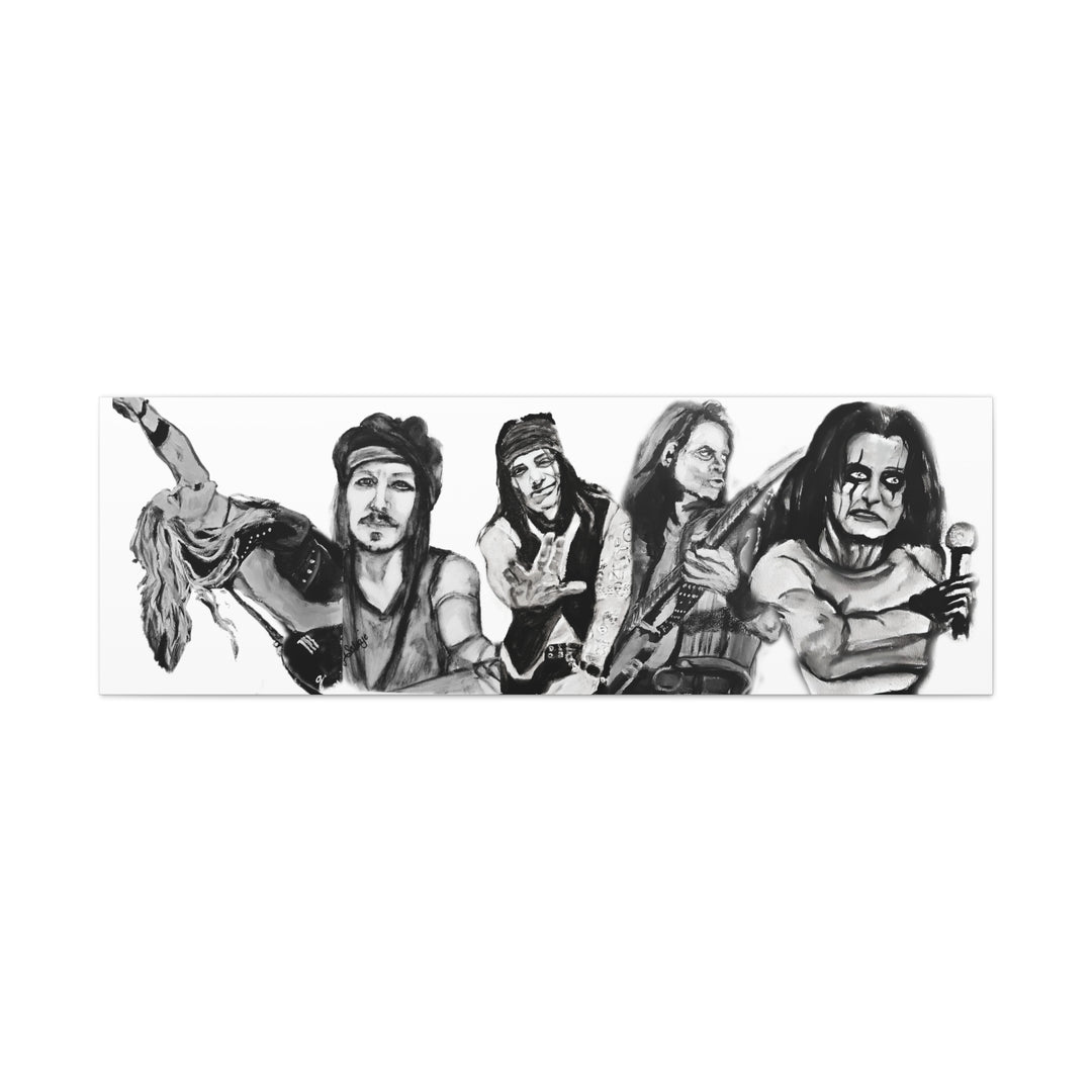 Canvas Wall Art - Alice Cooper and Guitarists Black and White Rock and Roll Series Painting