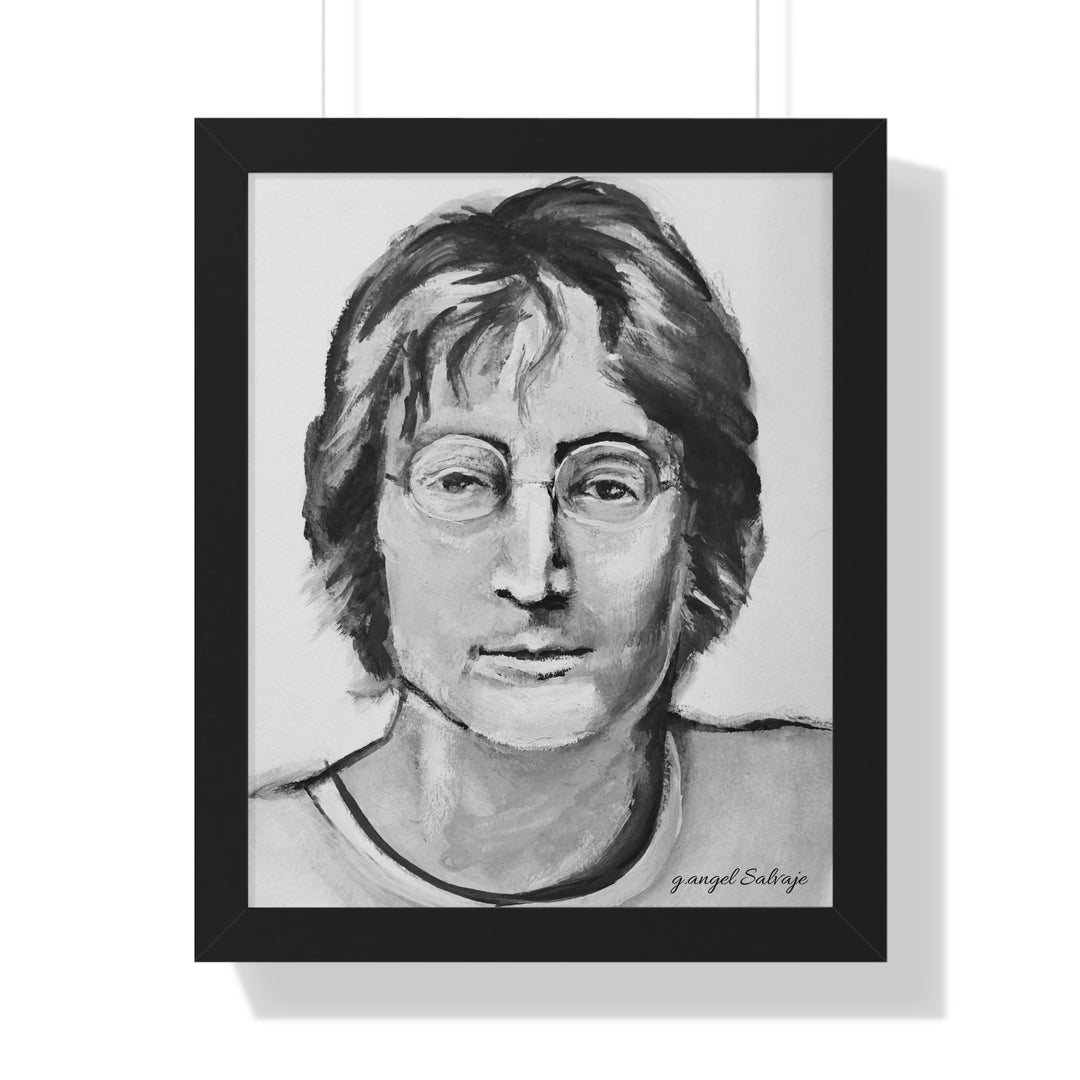 Vertical Poster - John Lennon Portrait by g angel Salvaje Black and White Rock and Roll Series