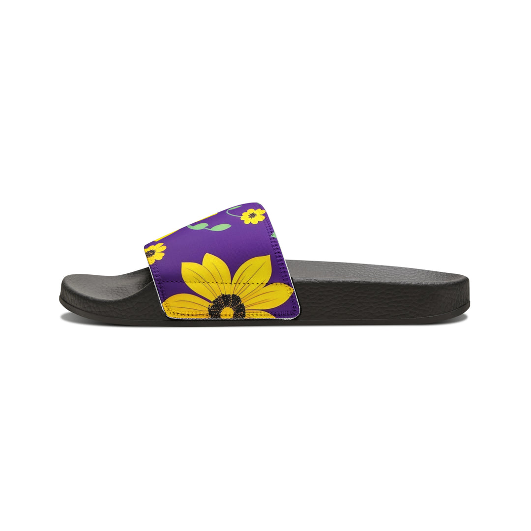 Yellow Floral on Purple Youth PU Slide Sandals