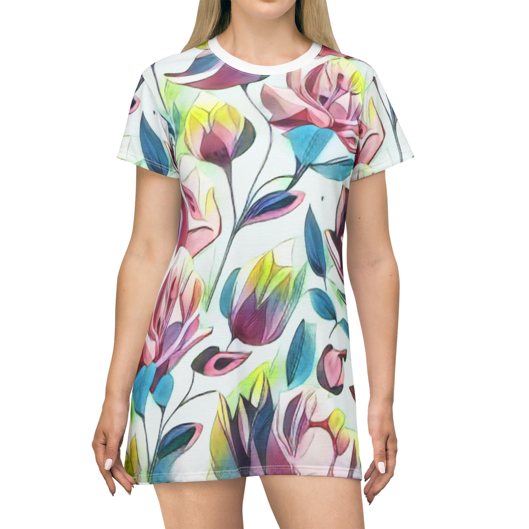Colorful Rose Shaped Dreams, Women's T-Shirt Dress (AOP)
