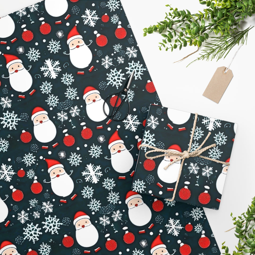 Retro Santa & Snowflake Christmas Tree Gift Wrapping Paper