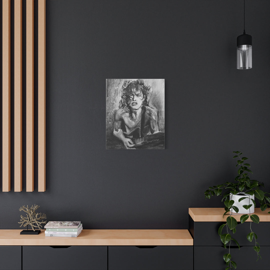 Angus Young, B&W  Rock and Roll Series Matte Canvas, Stretched, 1.25"