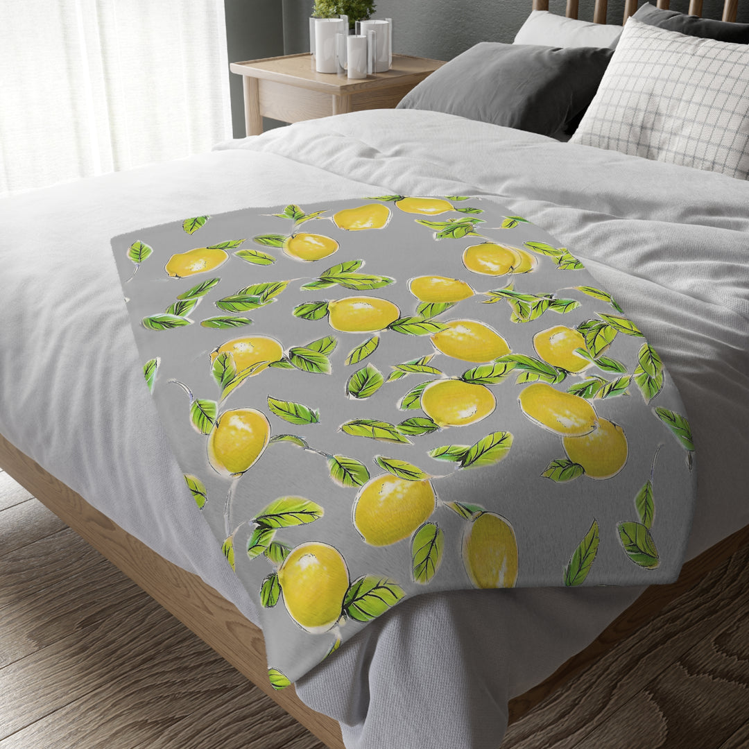 Grey Lemon Velveteen Minky Blanket (Two-sided print)
