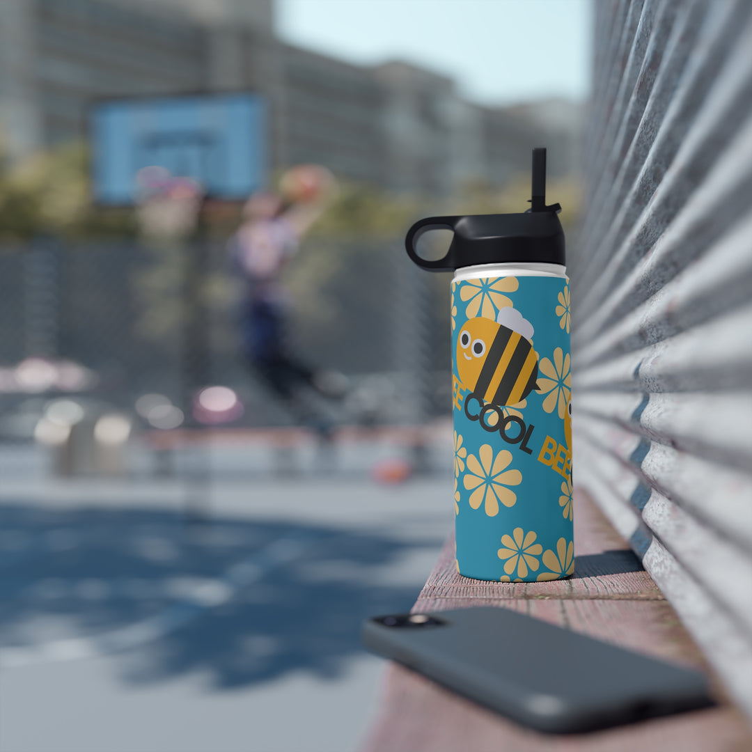 Bee Cool with Yellow Flowers Stainless Steel Water Bottle, Standard Lid