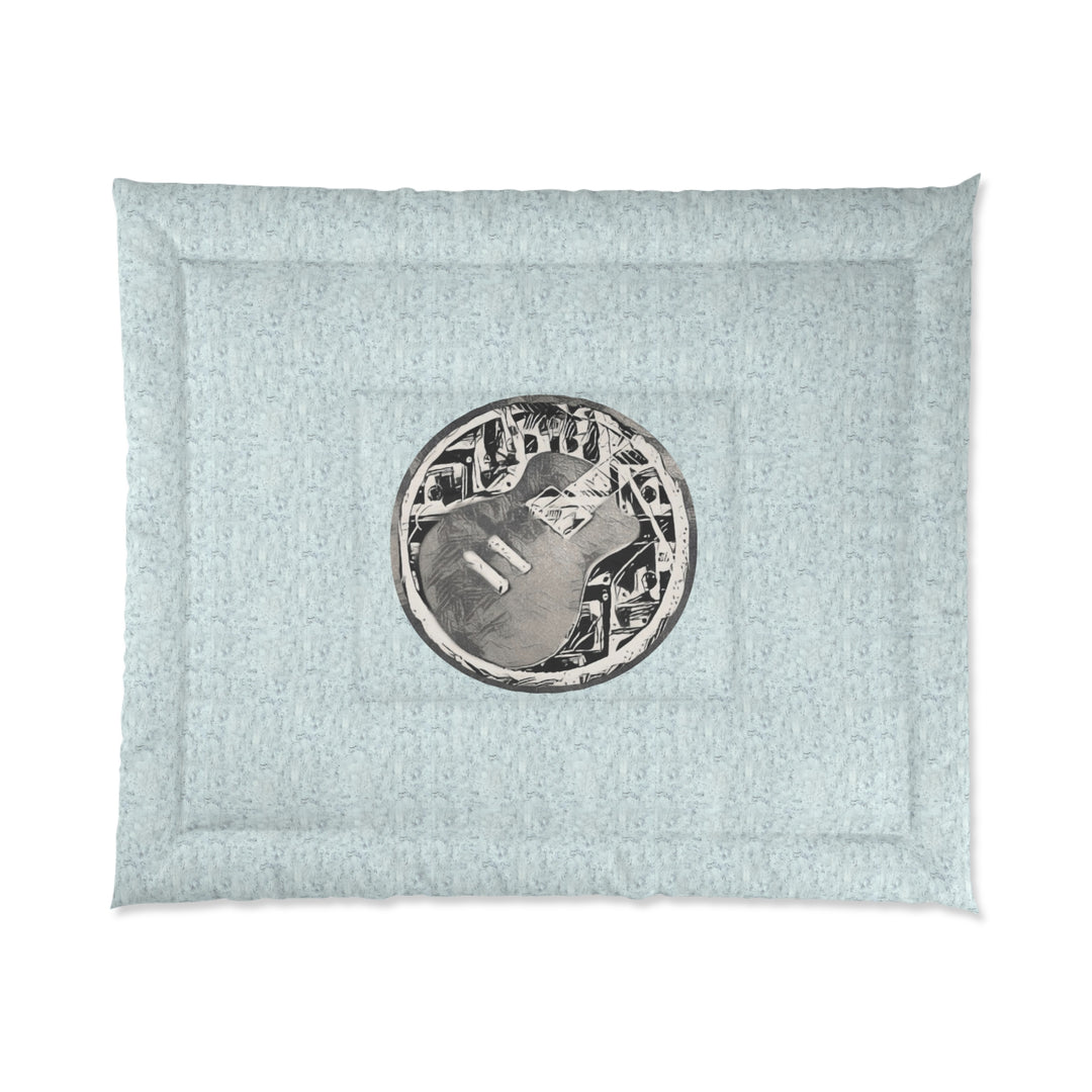 Grey Little Sketchy on Textured Blue Comforter