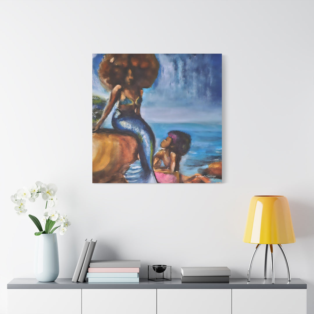 Canvas Print - The Mermaid and Child Painting by g angel Salvaje, Celebrating Motherhood and Womanhood