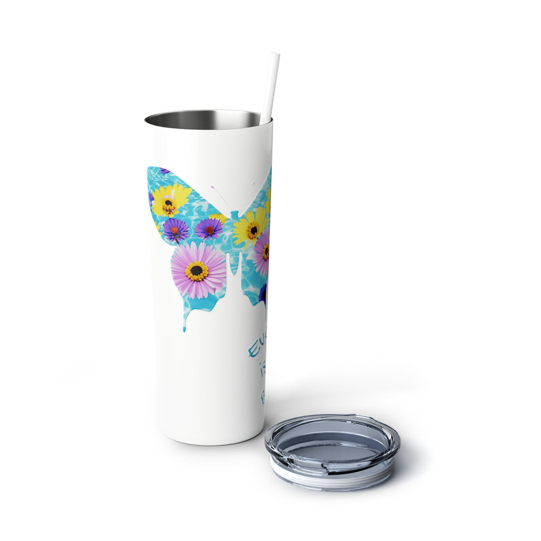 Single Butterfly New Start Skinny Steel Tumbler with Straw, 20oz