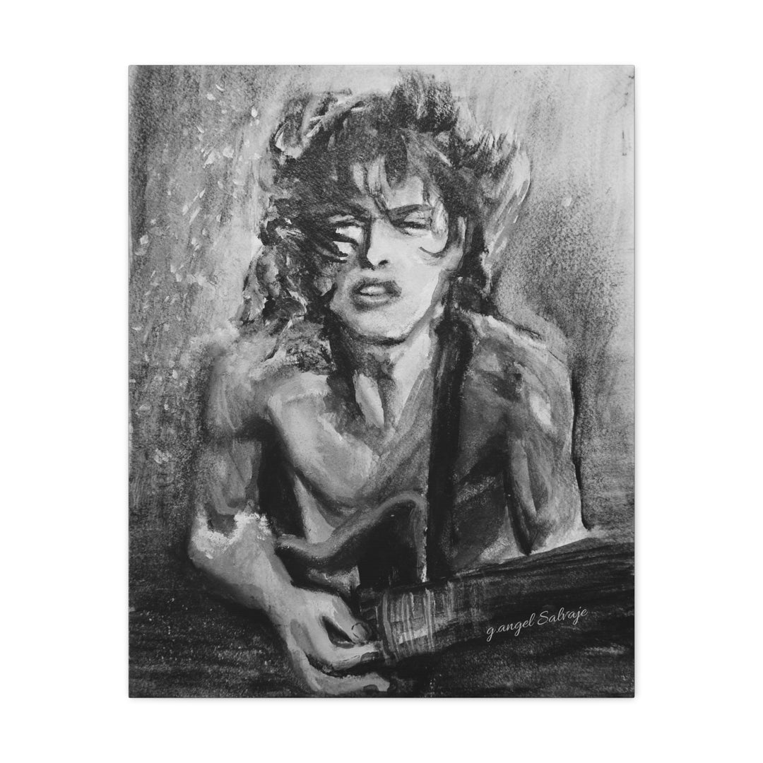 Angus Young, B&W  Rock and Roll Series Matte Canvas, Stretched, 1.25"