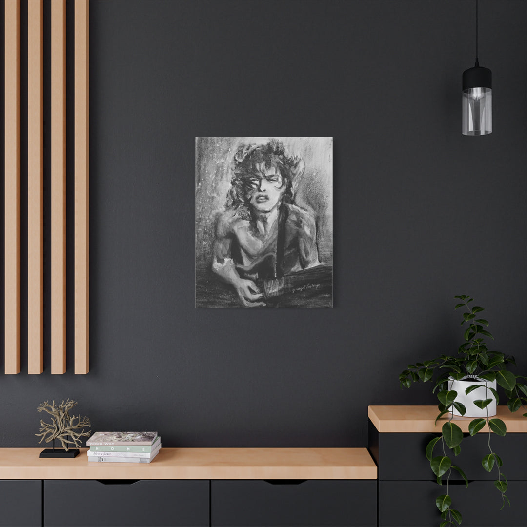 Angus Young, B&W  Rock and Roll Series Matte Canvas, Stretched, 1.25"