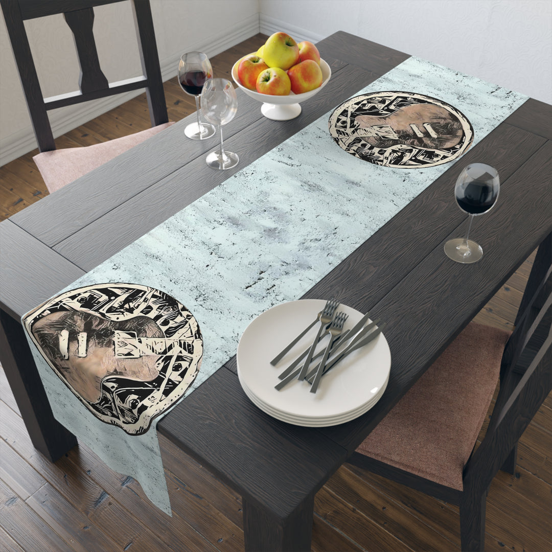 A Little Sketchy on Textured Blue Table Runner (Cotton, Poly)