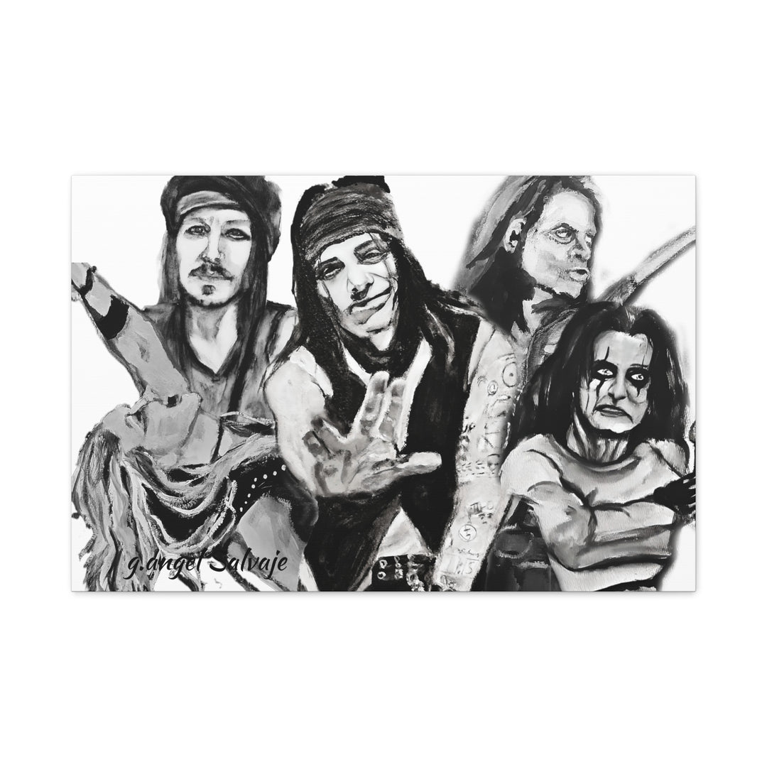 Canvas Wall Art - Alice Cooper and Guitarists Black and White Rock and Roll Series Painting