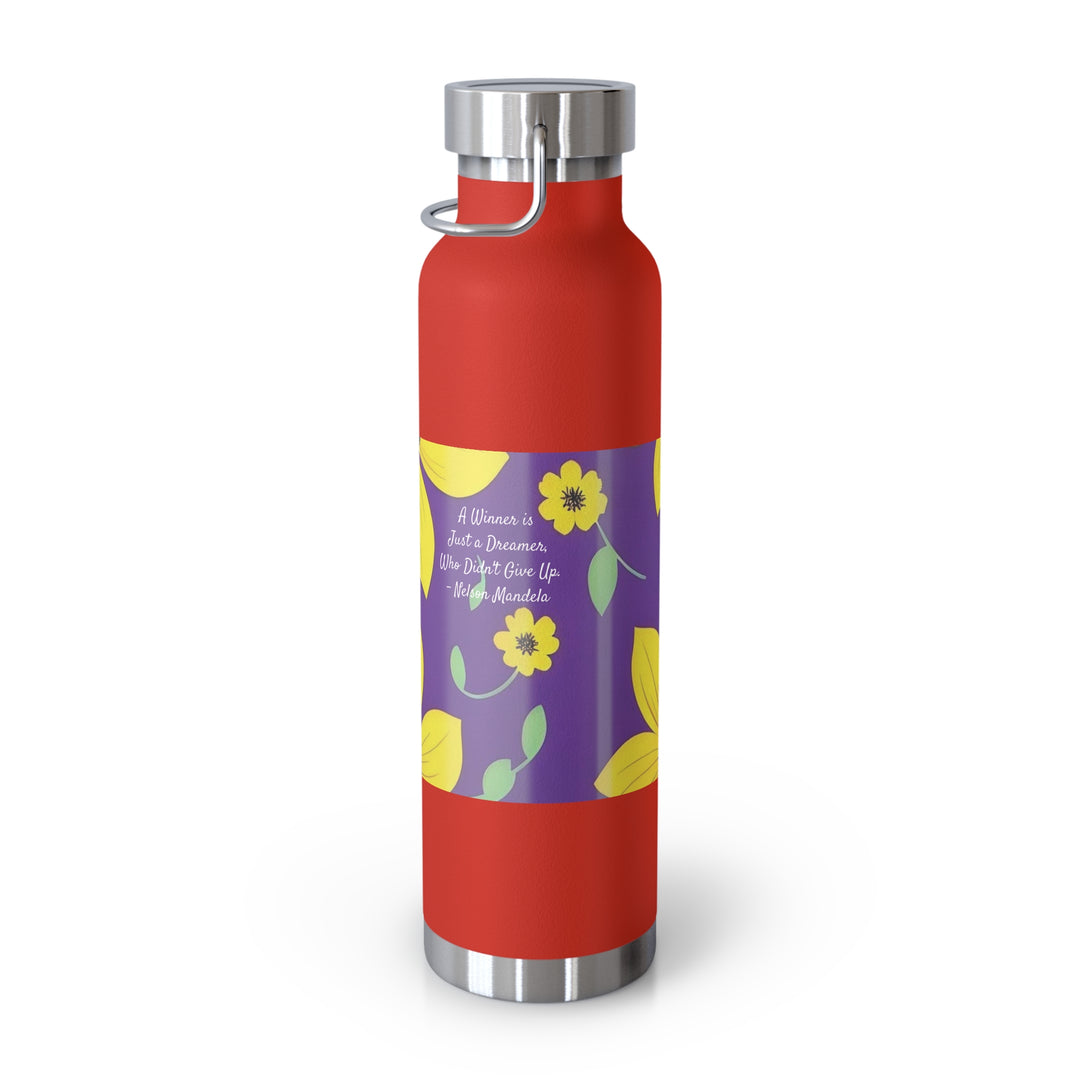 Yellow Floral Inspirational Quotes Copper Vacuum Insulated Bottle, 22oz