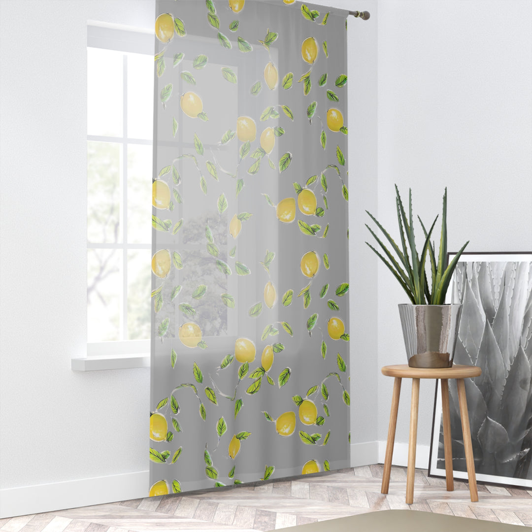 Grey Bunches of Lemons Sheer Window Curtain