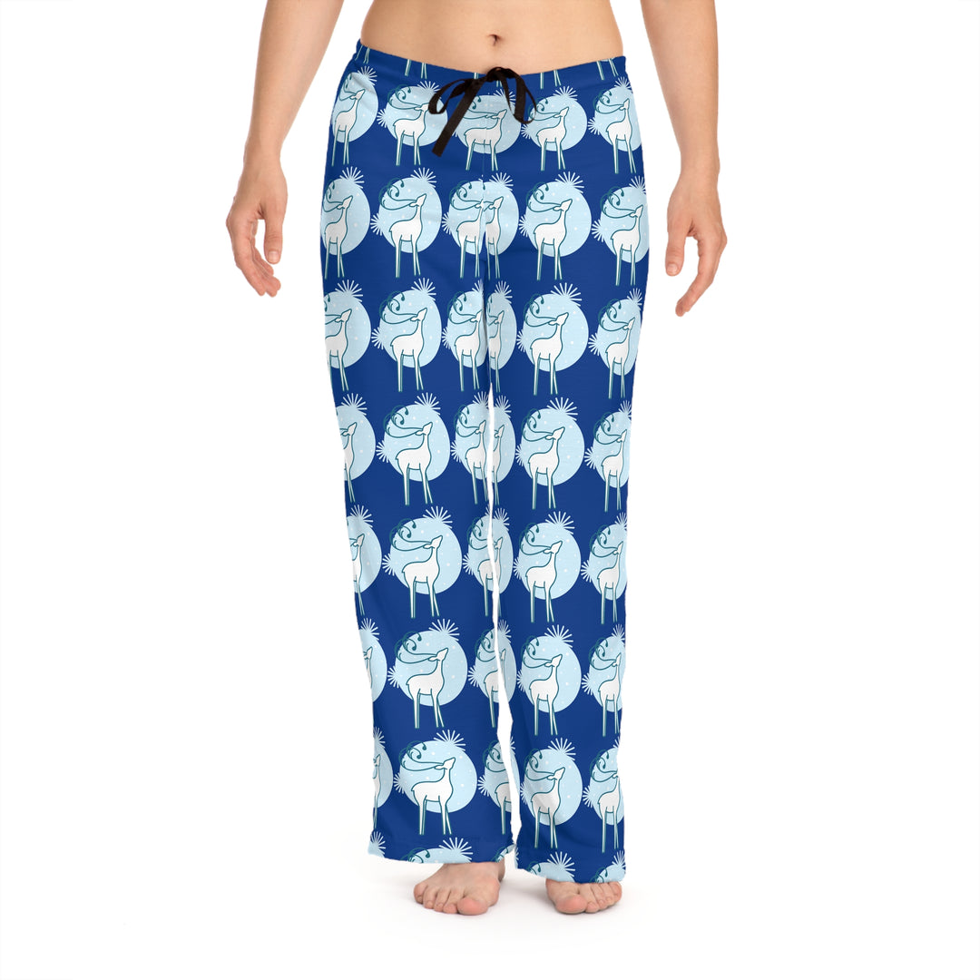 Dark Blue Women's Reindeer in the Snow Christmas Pajama Pants (AOP)