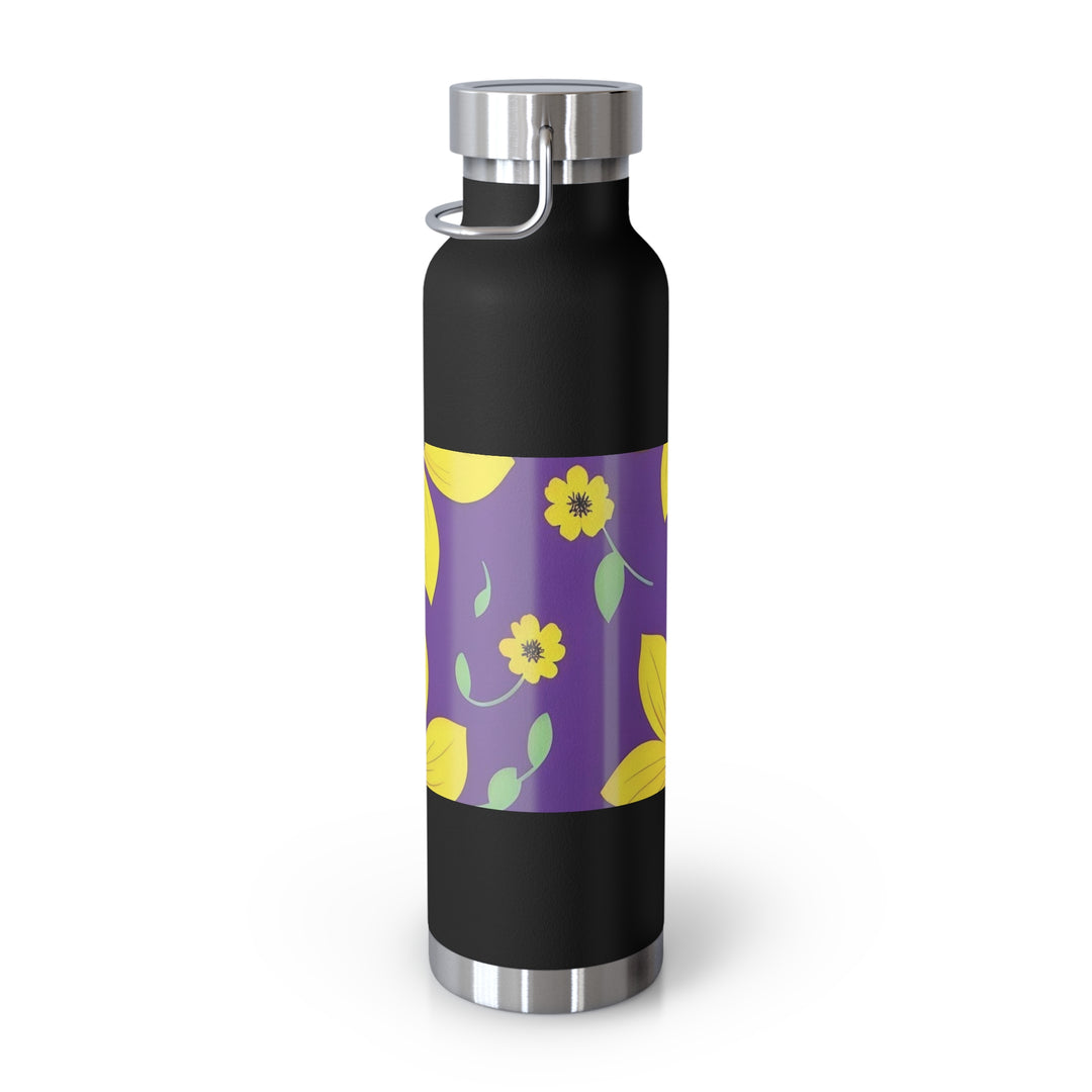 Yellow Floral on Purple, no quotes Copper Vacuum Insulated Bottle, 22oz