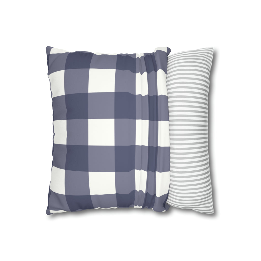 Country Grey Gingham Faux Suede Square Pillow Case
