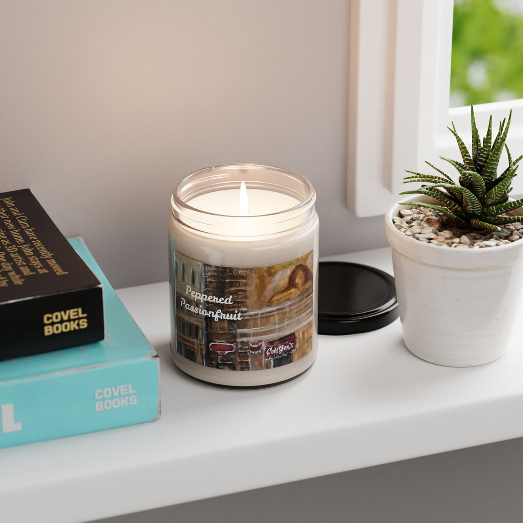 Cozy Peppered Passionfruit Scented Soy Candle,  9oz ,soy, Tears of Intercession artwork label