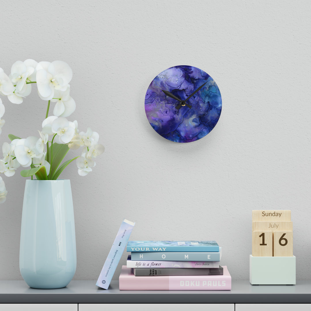 Purple Haze and Turquoise Plumes Acrylic Wall Clock