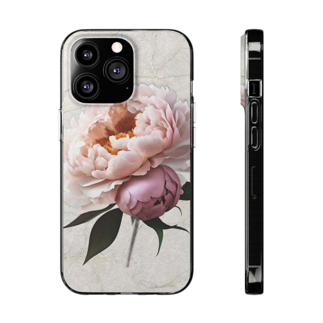 Peony on Marble  Soft Phone Cases