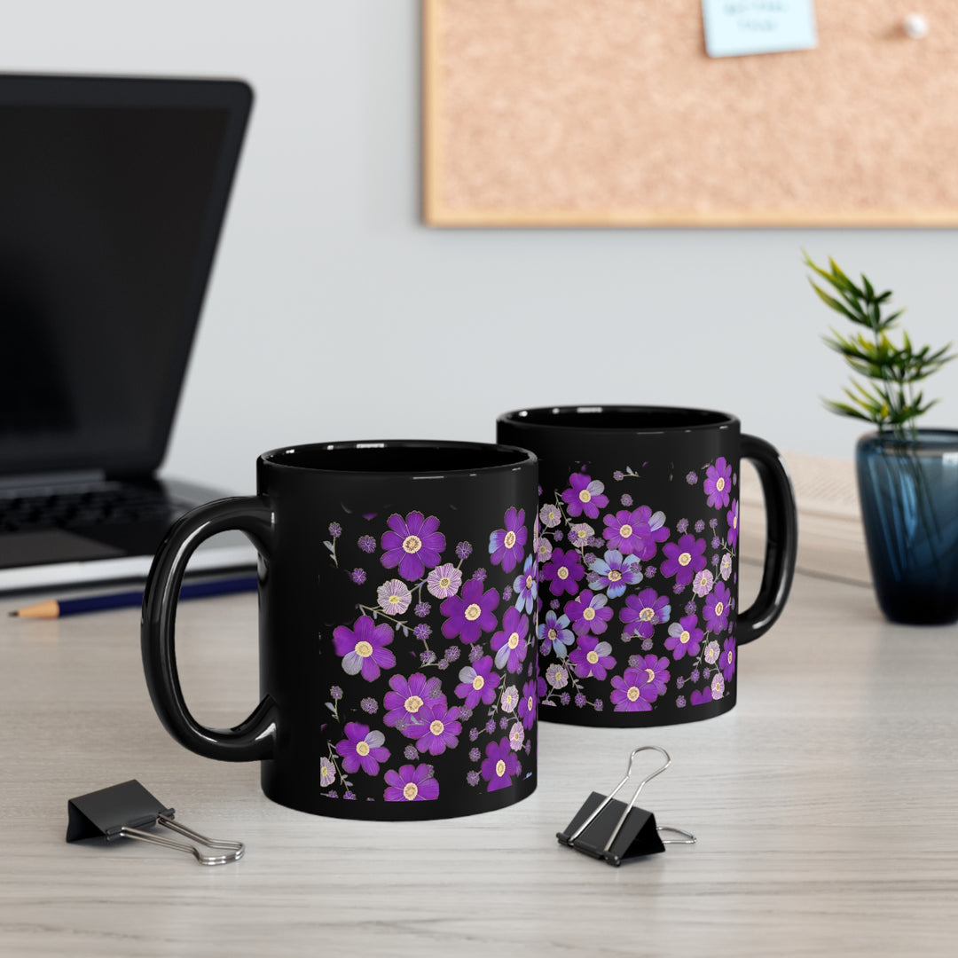 Purple Flowers Black Mug