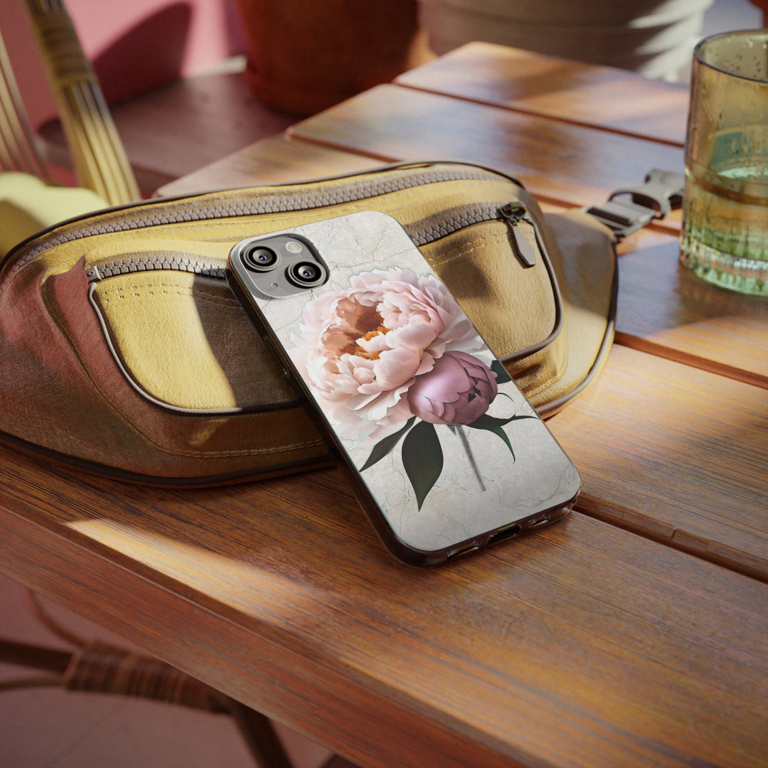 Peony on Marble  Soft Phone Cases