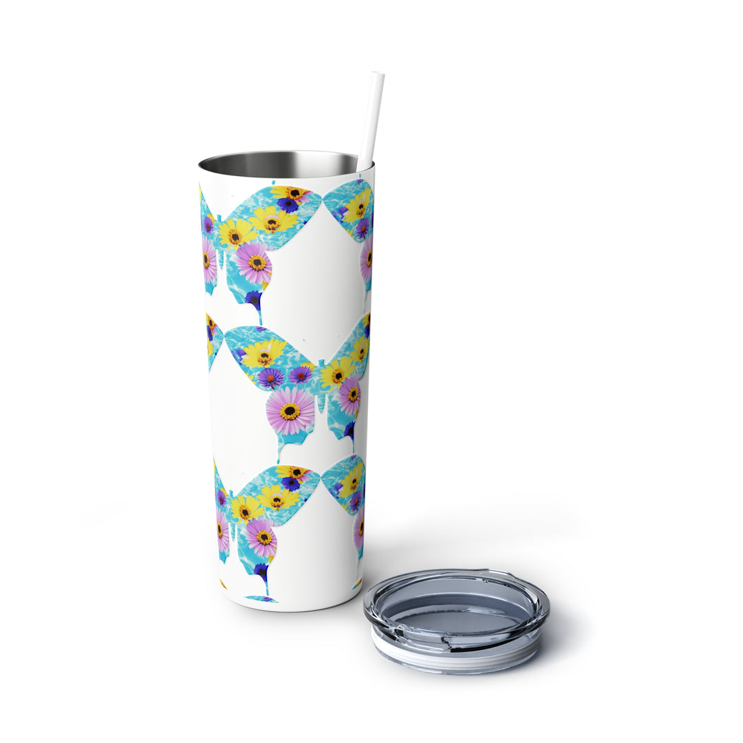 Butterflies & Flowers Skinny Steel Tumbler with Straw, 20oz