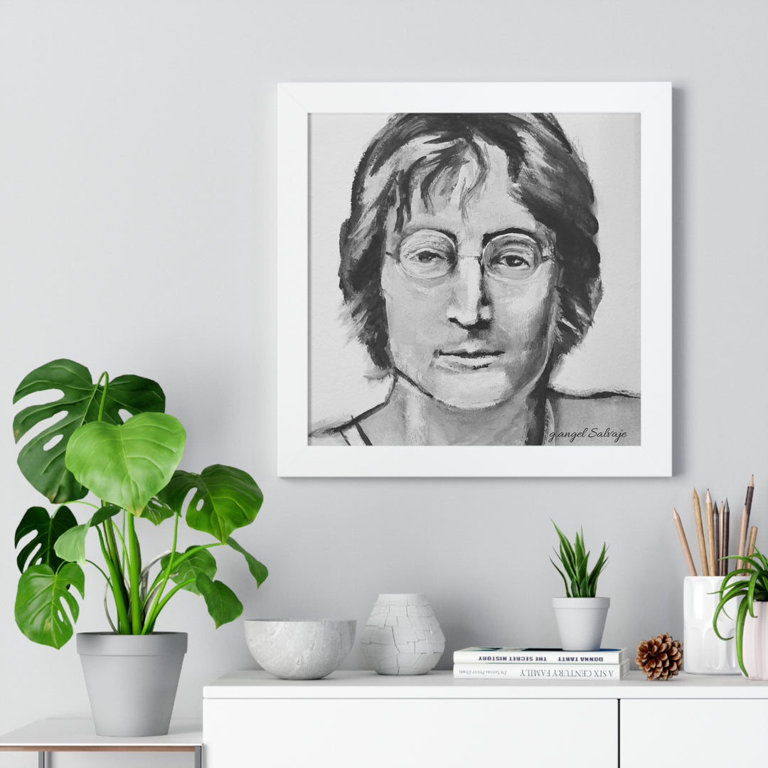 Vertical Poster - John Lennon Portrait by g angel Salvaje Black and White Rock and Roll Series