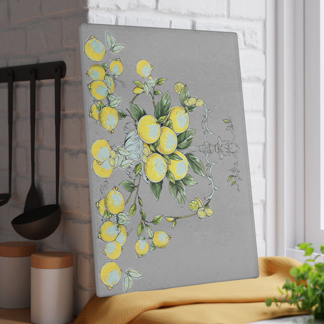 Grey Bunches of Lemons Centerpiece Glass Cutting Board