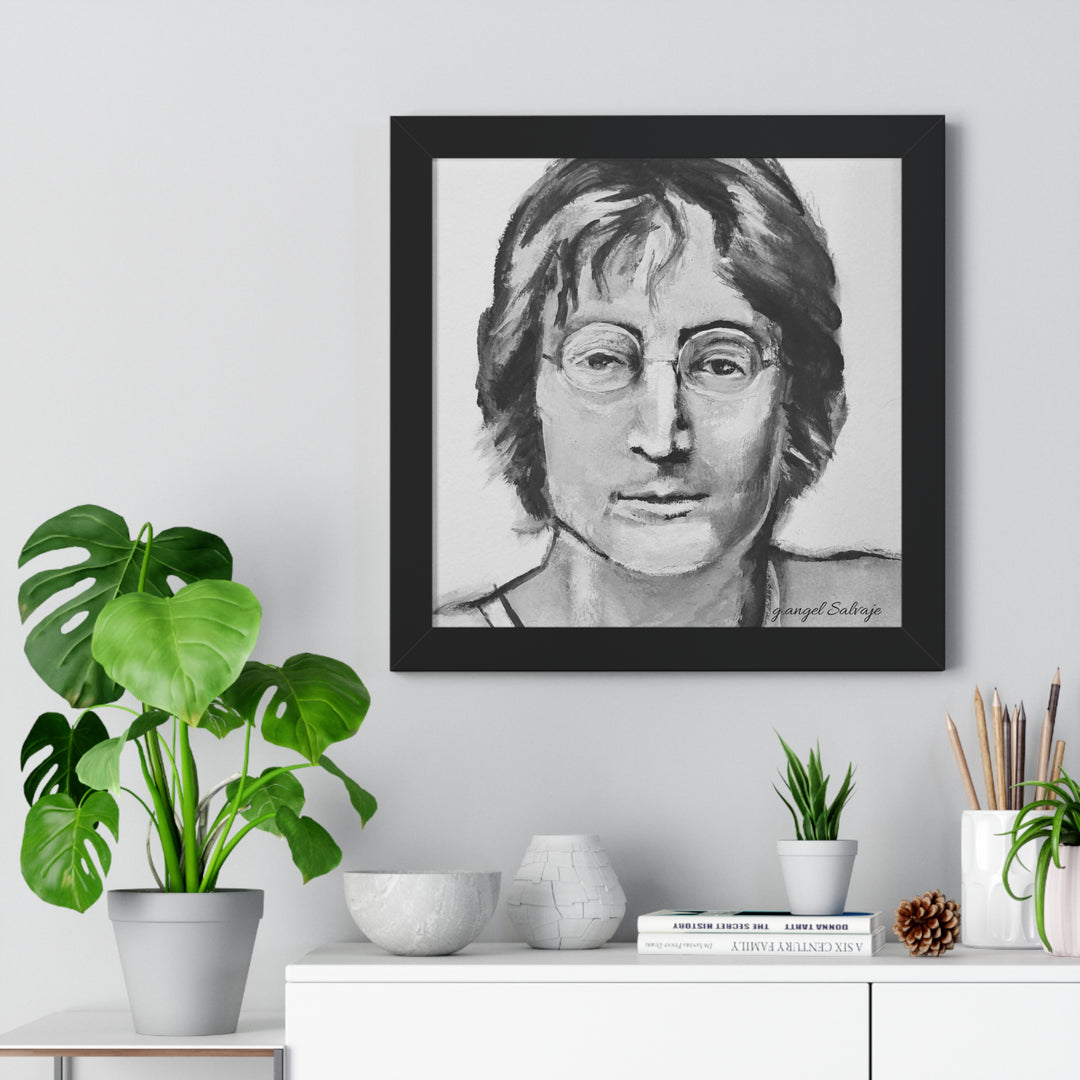 Vertical Poster - John Lennon Portrait by g angel Salvaje Black and White Rock and Roll Series