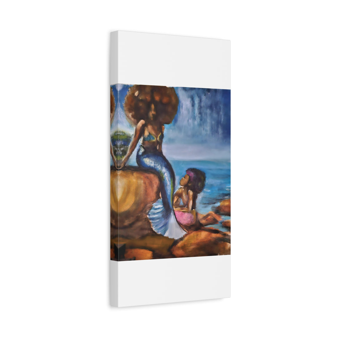 Mermaid and Child Art Canvas Print - Afrocentric Bohemian Decor