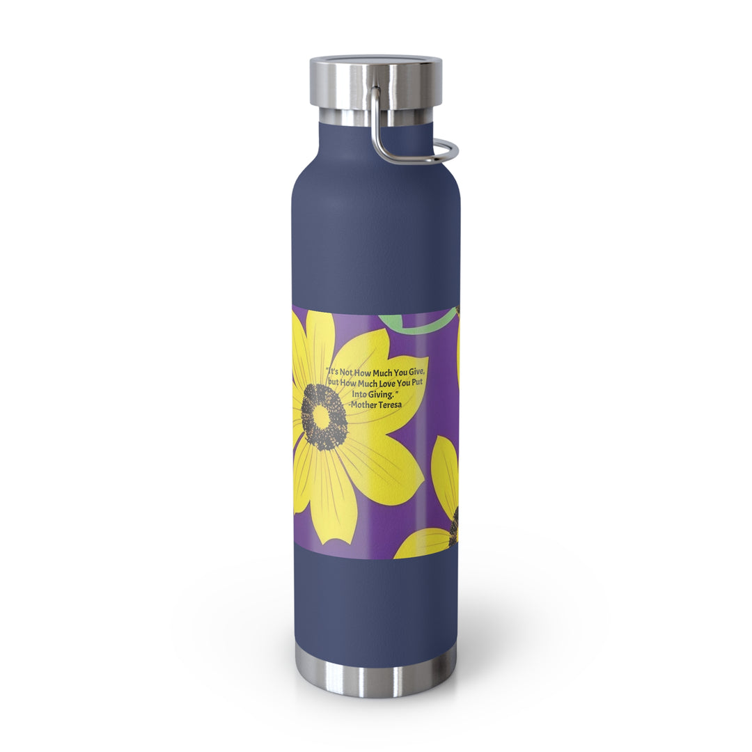 Yellow Floral Inspirational Quotes Copper Vacuum Insulated Bottle, 22oz