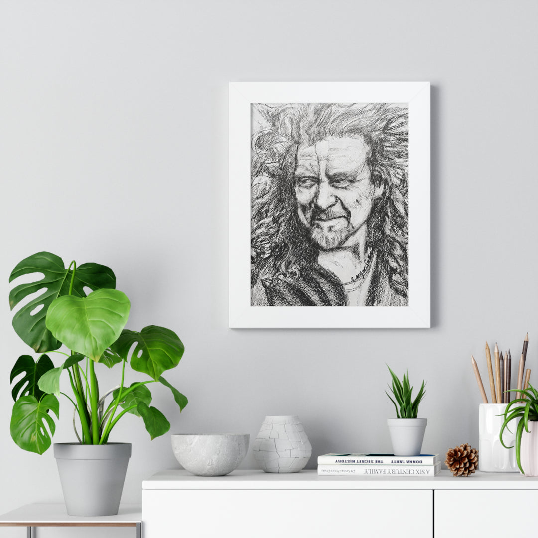 Vertical Poster - Robert Plant B&W Rock and Roll Series Framed Art Print