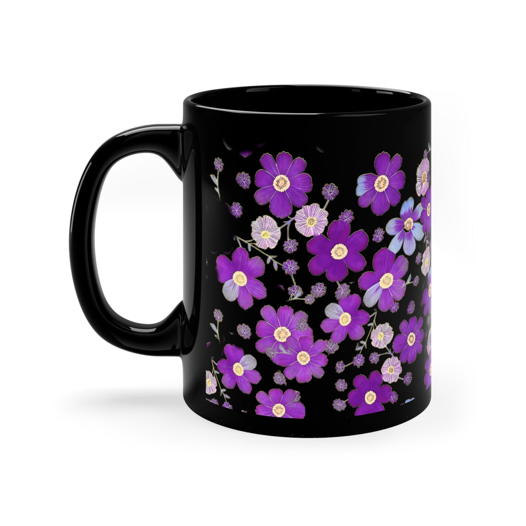 Purple Flowers Black Mug