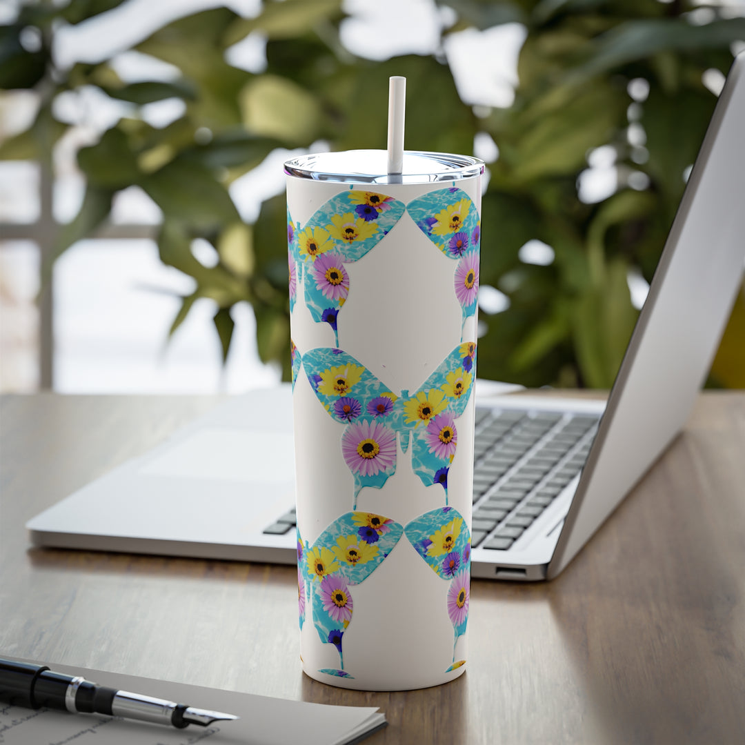 Butterflies & Flowers Skinny Steel Tumbler with Straw, 20oz