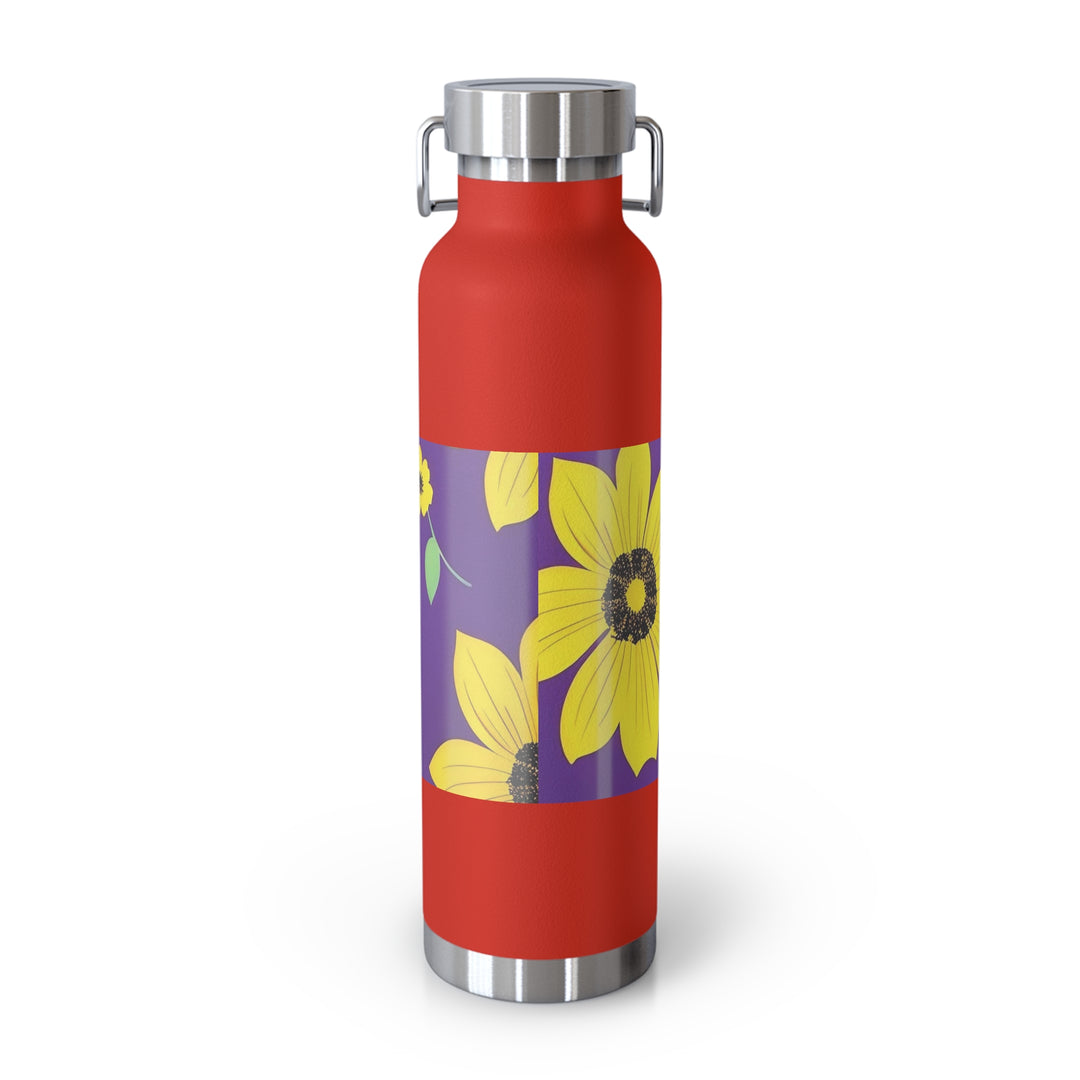 Yellow Floral on Purple, no quotes Copper Vacuum Insulated Bottle, 22oz
