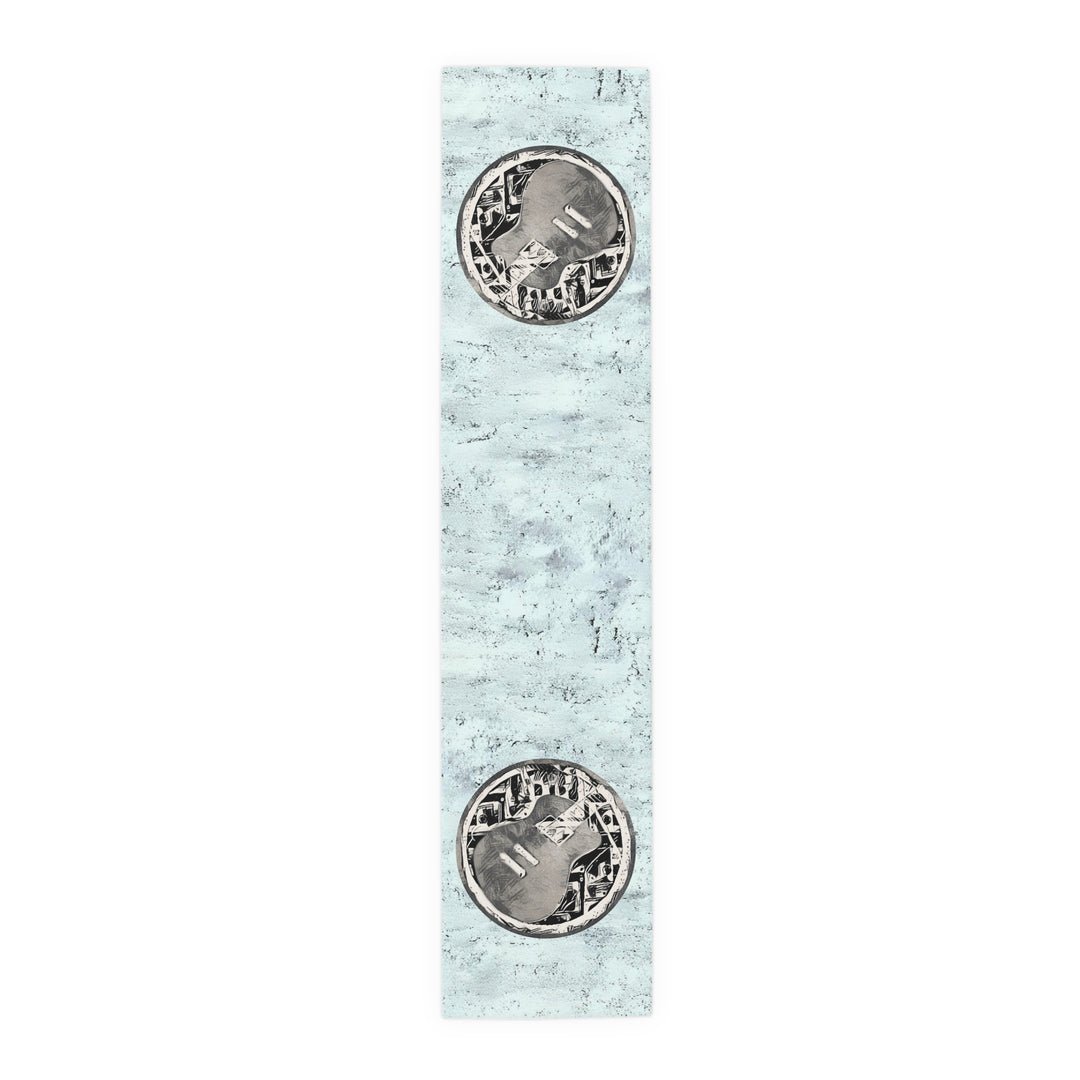 Grey Little Sketchy on Textured Blue Table Runner (Cotton, Poly)