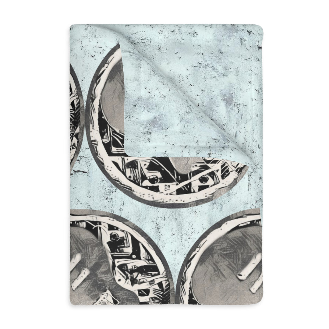 Grey Little Sketchy on Textured Blue Velveteen Minky Blanket (Two-sided print)