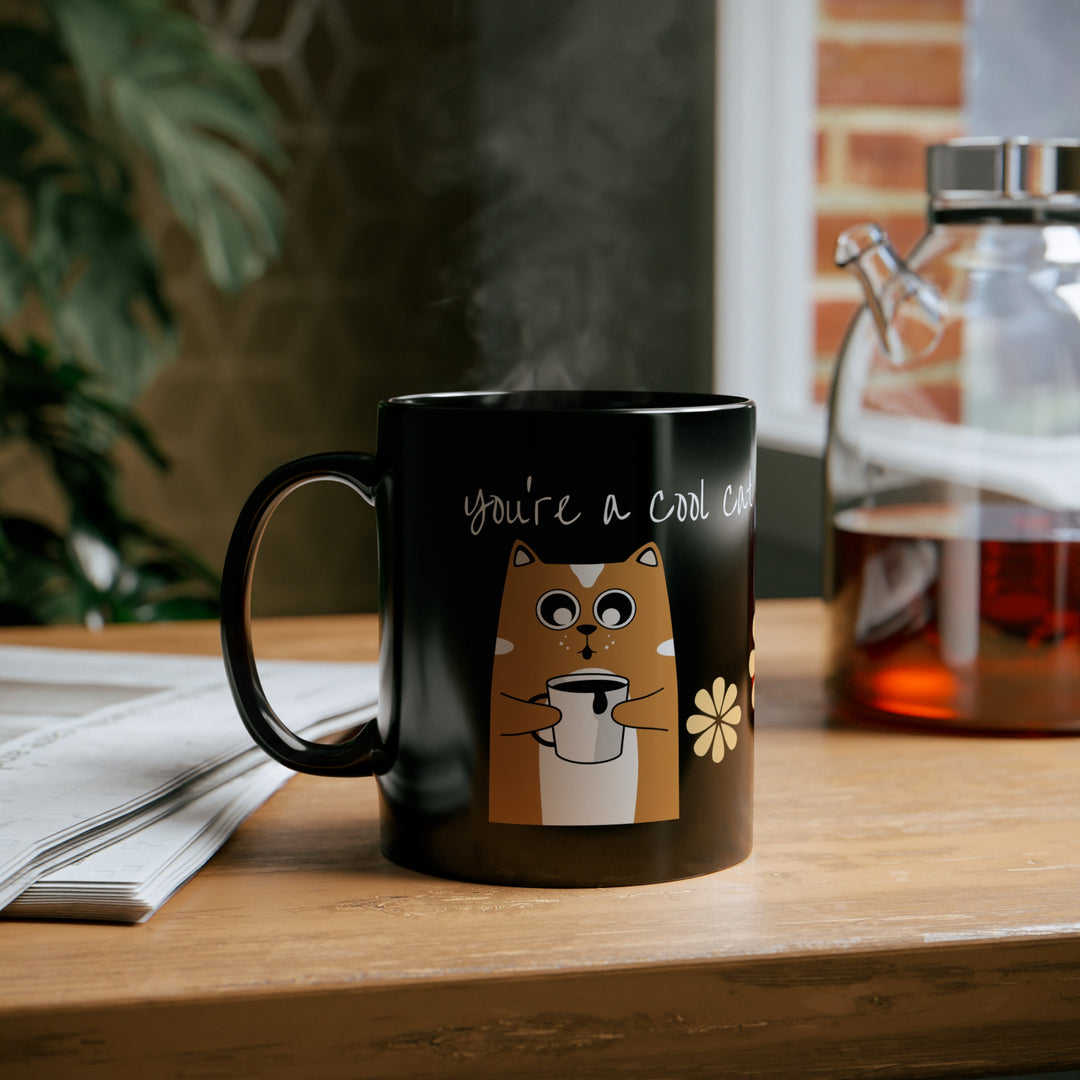 Cool Cat a.m. pep talk  11oz Black Mug