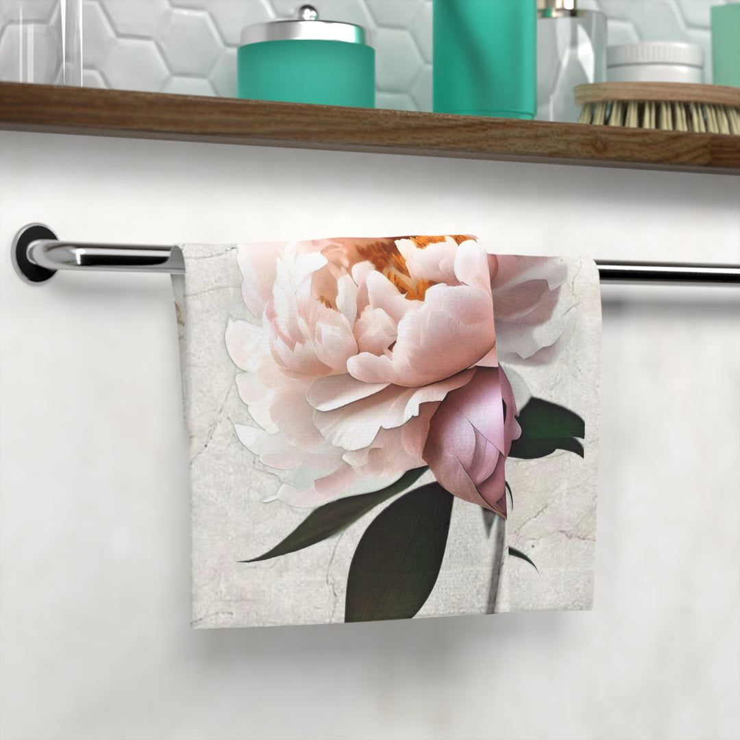 Peach Peony on Marbled Cream Face Towel