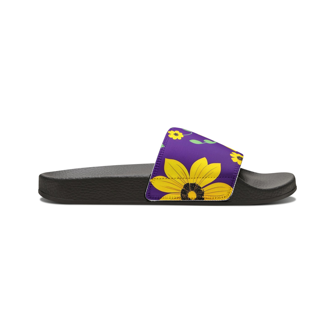 Yellow Floral on Purple Youth PU Slide Sandals