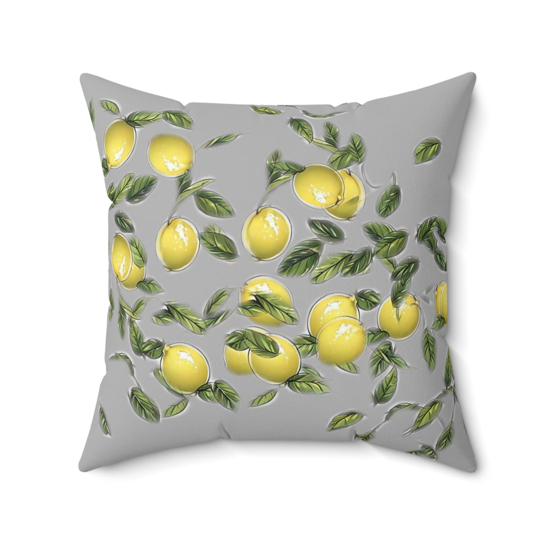 Grey  Bunches of Lemons Faux Suede Square Pillow